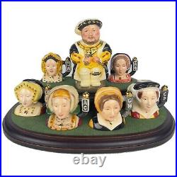 THE 6 WIVES OF KING HENRY VIII Royal Doulton SIGNED Character Jugs Display Stand