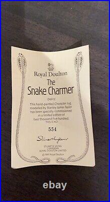 The Snake Charmer Royal Doulton D6912 Large Character Toby Jug Mug 1991 with COA