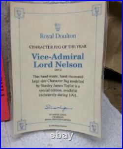 Vtg ROYAL DOULTON Character Jug Vice Admiral NELSON w COA 1993 Jug of YEAR