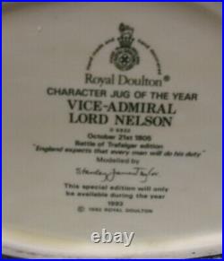 Vtg ROYAL DOULTON Character Jug Vice Admiral NELSON w COA 1993 Jug of YEAR