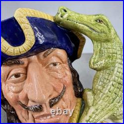 Vtg Royal Doulton CAPTAIN HOOK Large Character Jug Toby Mug D6597 Croc Handle