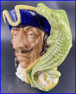 Vtg Royal Doulton CAPTAIN HOOK Large Character Jug Toby Mug D6597 Croc Handle