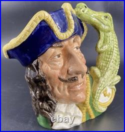 Vtg Royal Doulton CAPTAIN HOOK Large Character Jug Toby Mug D6597 Croc Handle