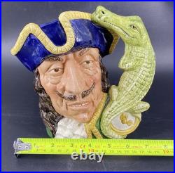 Vtg Royal Doulton CAPTAIN HOOK Large Character Jug Toby Mug D6597 Croc Handle
