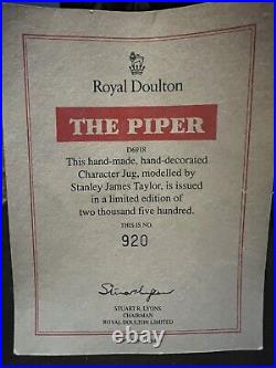 Vtg THE PIPER D6918 Royal Doulton Large Character Jug COA Ltd Ed 920/2500 1992